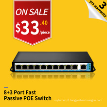 Fast ethernet 100 M 250 metros 24 v passivo 8 portas poe switch injector